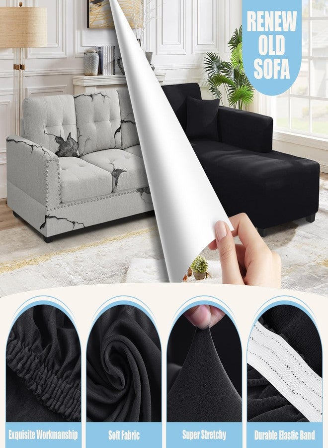 KinCam Sectional Couch Covers L Shape Sofa Covers Super Stretch 2pcs Sofa Slipcovers for 3 + 3 Seaters Sectional Chaise Slipcover with 2pcs Pillow Covers for Pets Kids, Black - Image 2